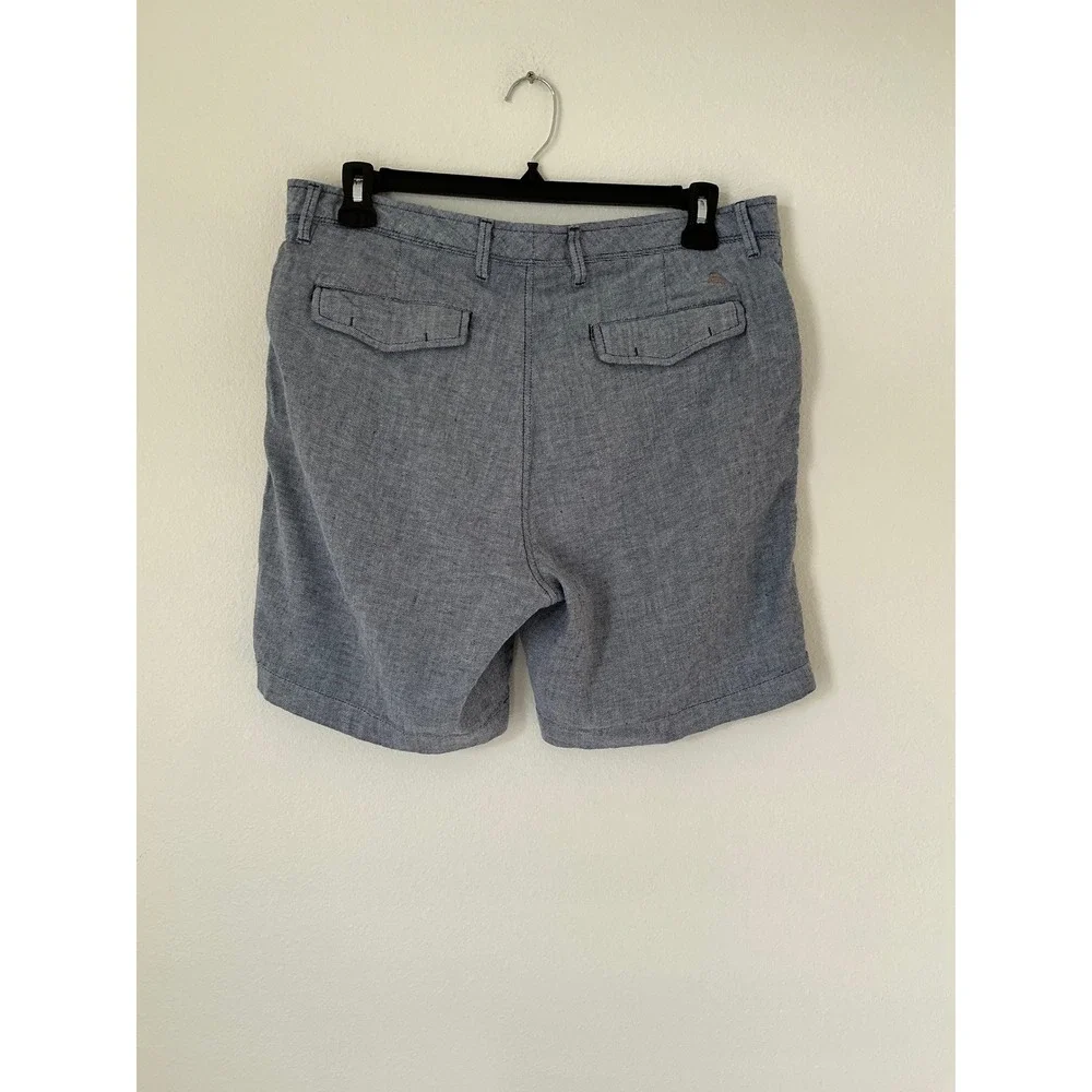 Tommy Bahama Mens 36 Blue Linen Blend Chambray Shorts Flat Front Resort Casual